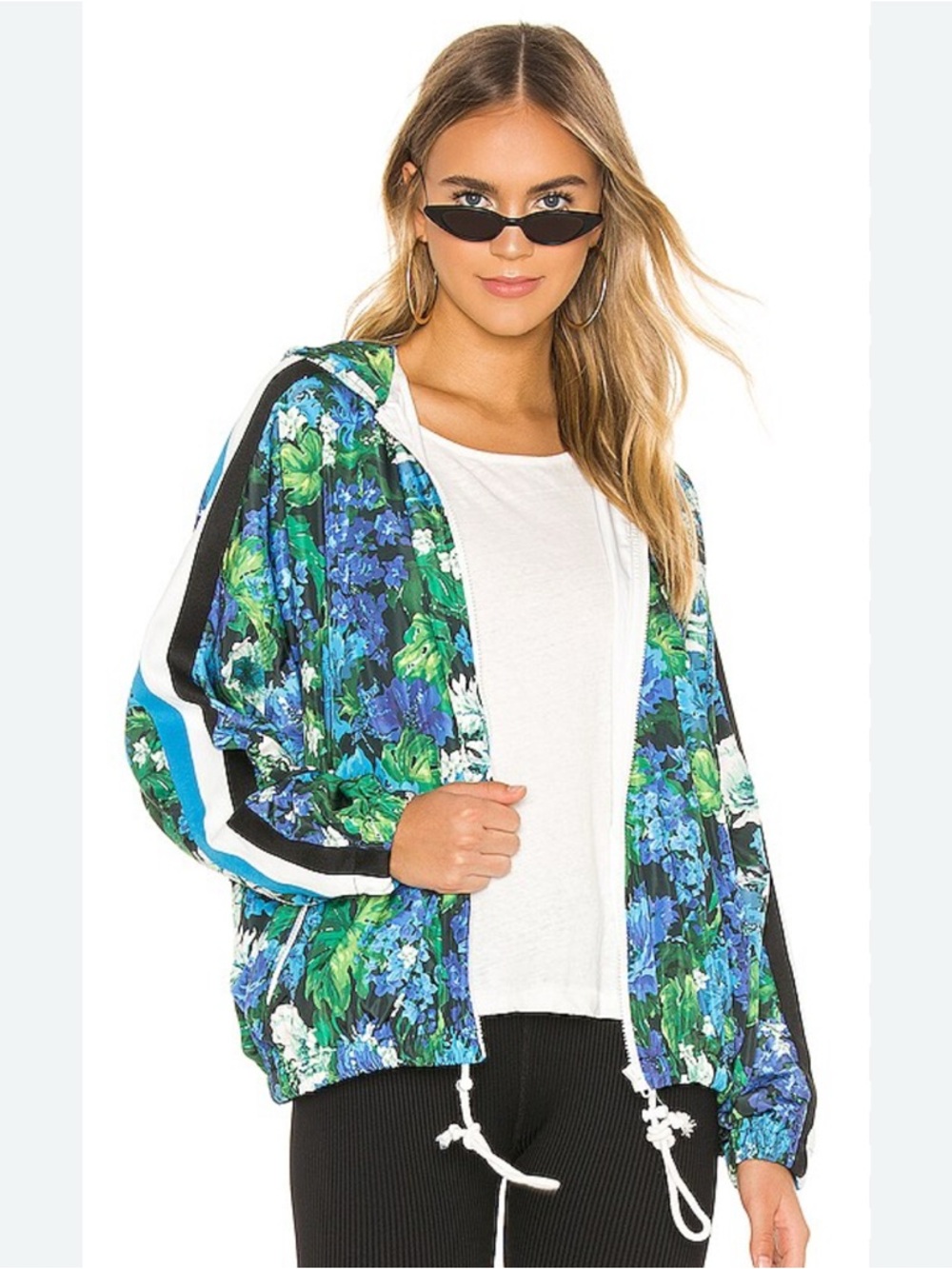 Pam & Gela Green and Blue Floral Hooded Bomber Jacket